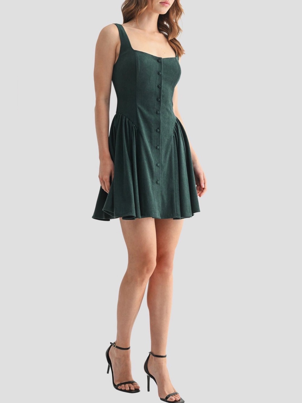 Lush - Hunter Green Corduroy Button-Front Sundress